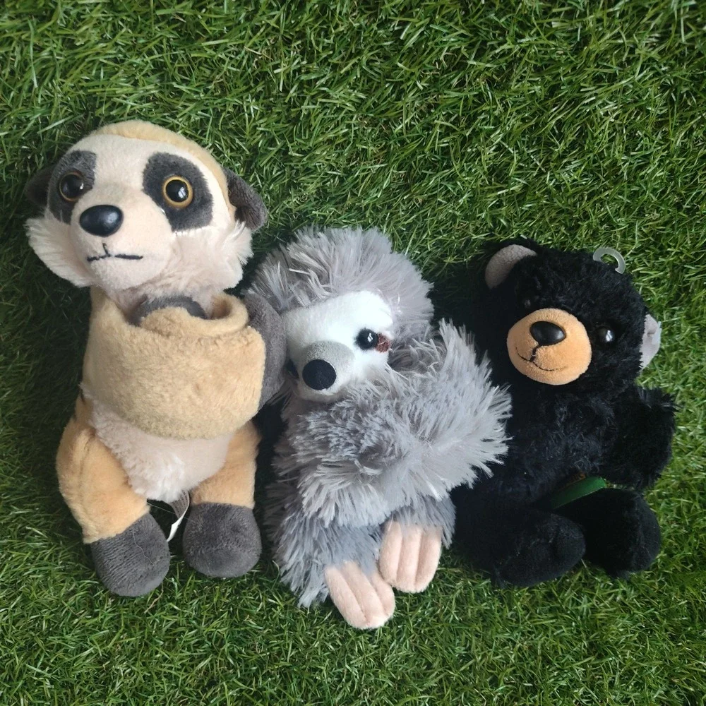 Lot of 3 Wild Republic Huggers Wrist Slap Bracelet Plush Sloth Meerkat Bear